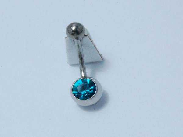 Chirurgická ocel -  piercing do pupíku akvamarin